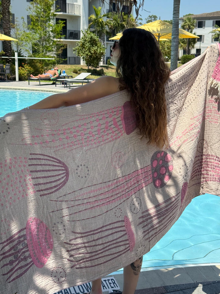 Pink Jellyfish Double-Sided Beach Towel