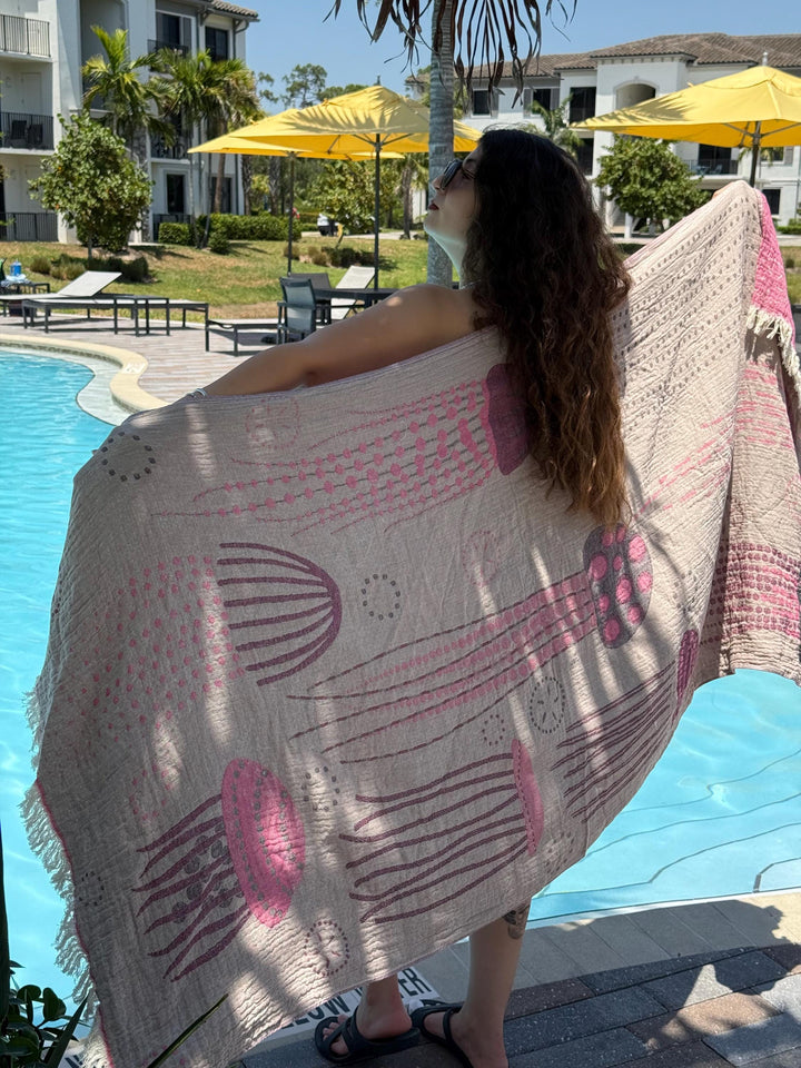 Pink Jellyfish Double-Sided Beach Towel