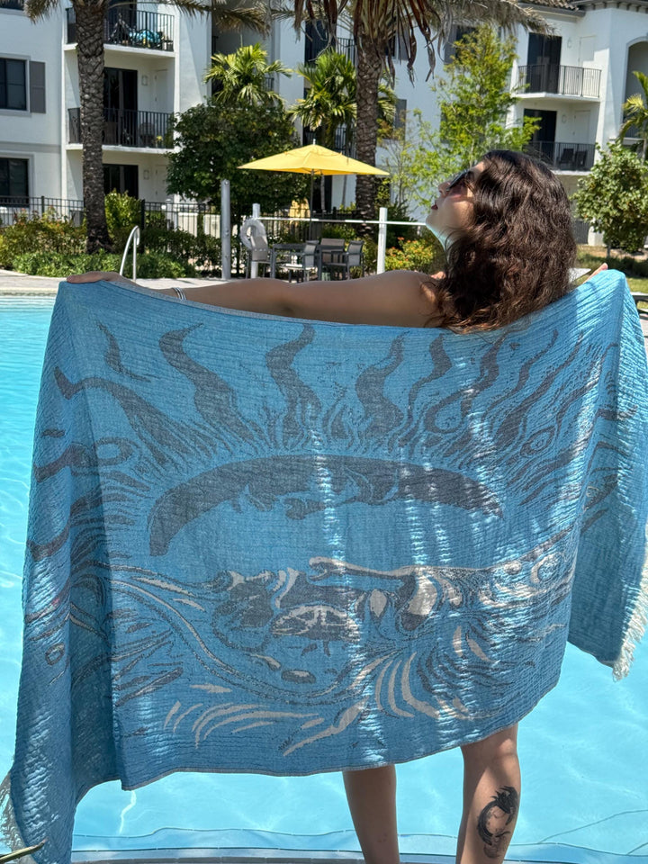 Sun Face Turkish Beach Towel – Reversible, Sand-Repellent
