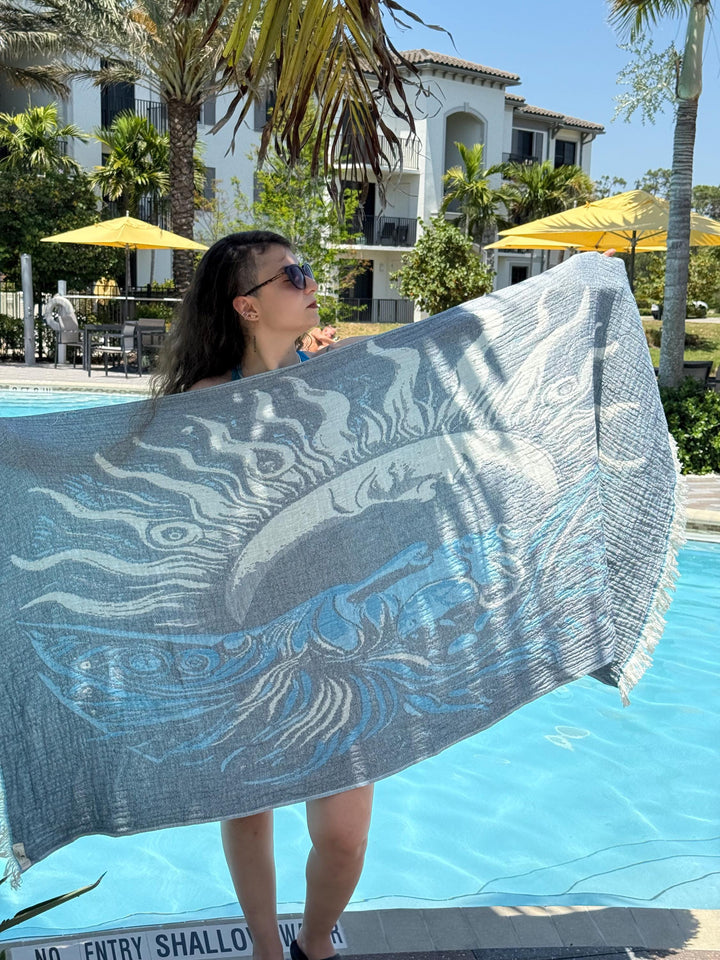 Sun Face Turkish Beach Towel – Reversible, Sand-Repellent