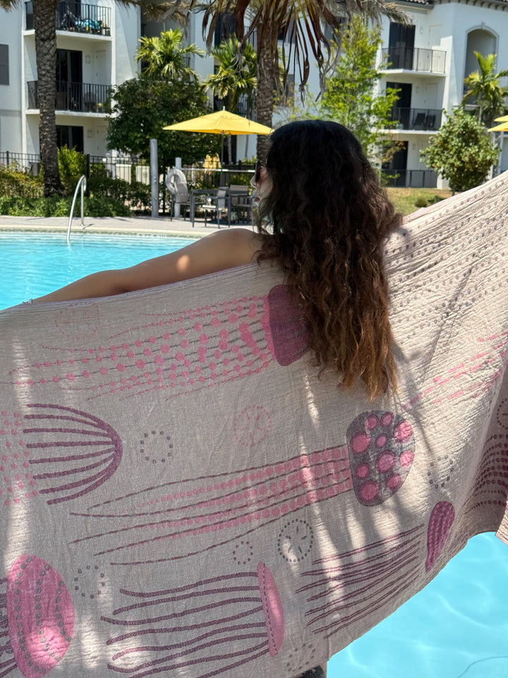 Pink Jellyfish Double-Sided Beach Towel