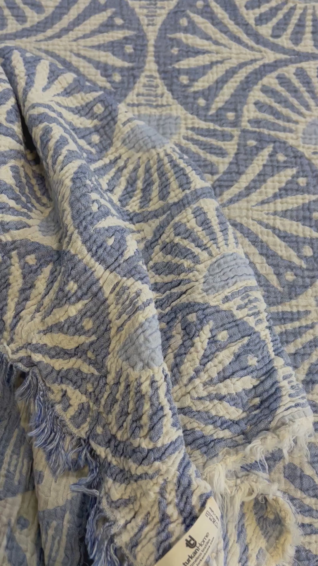Ginkgo Muslin Bed Blanket Blue