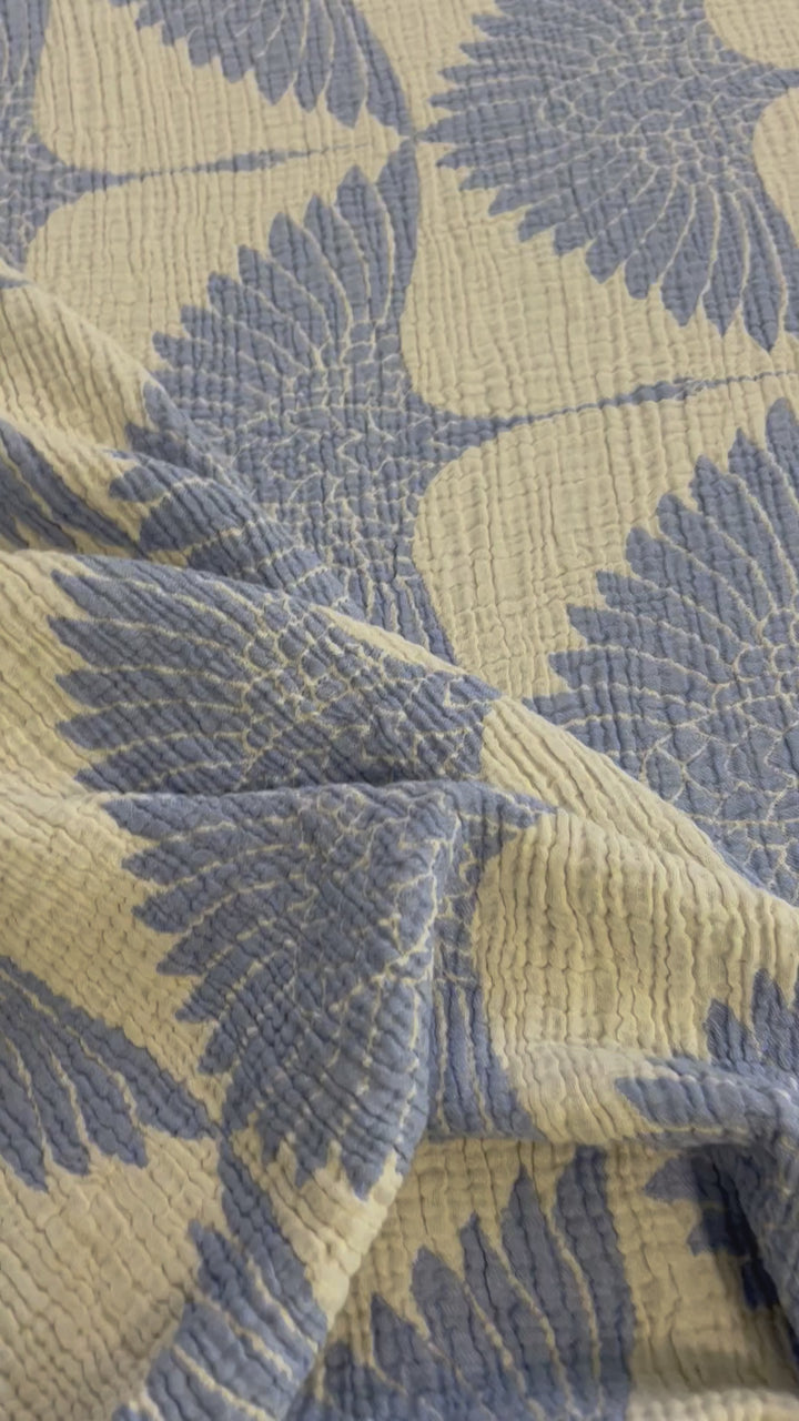 Crane Muslin Bed Blanket Blue