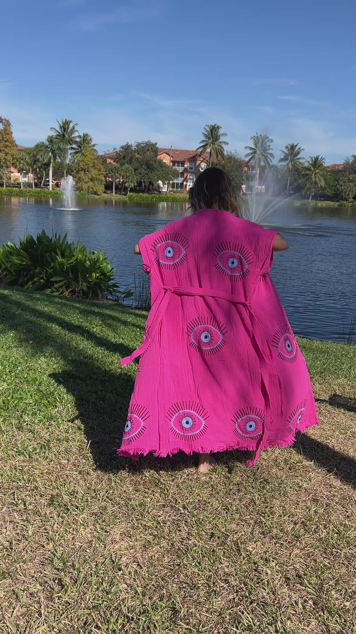 Lucky Eye Kimono Robe-Pink