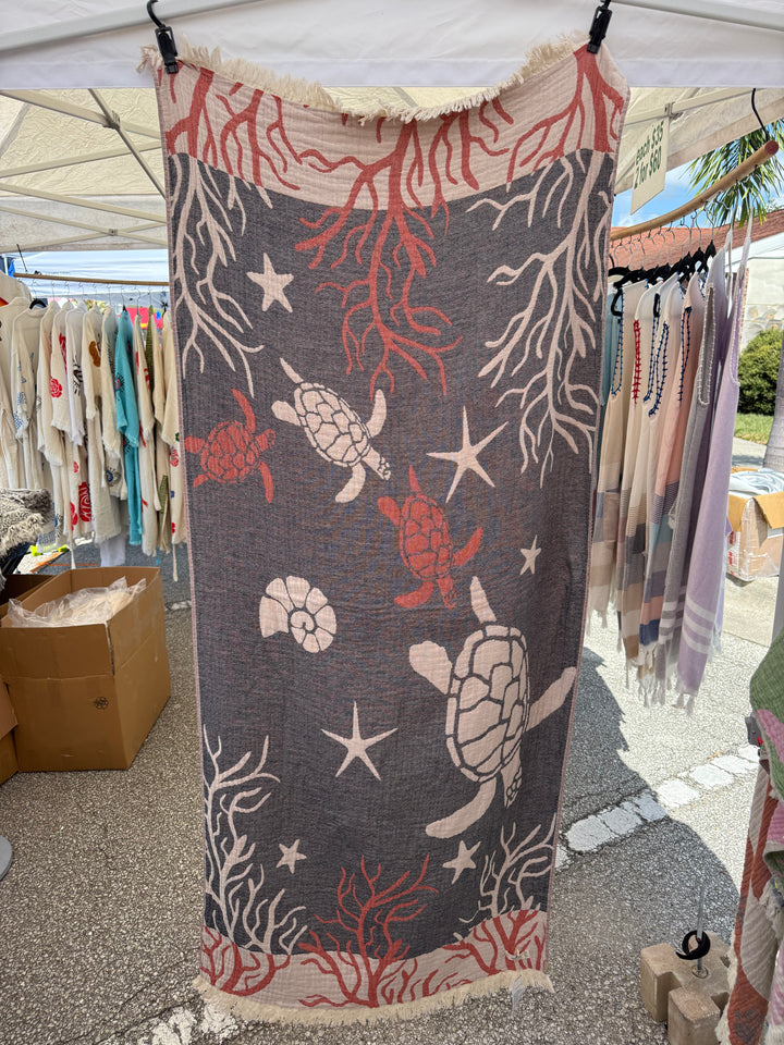 Sea Turtle & Coral Turkish Beach Towel original product photograph