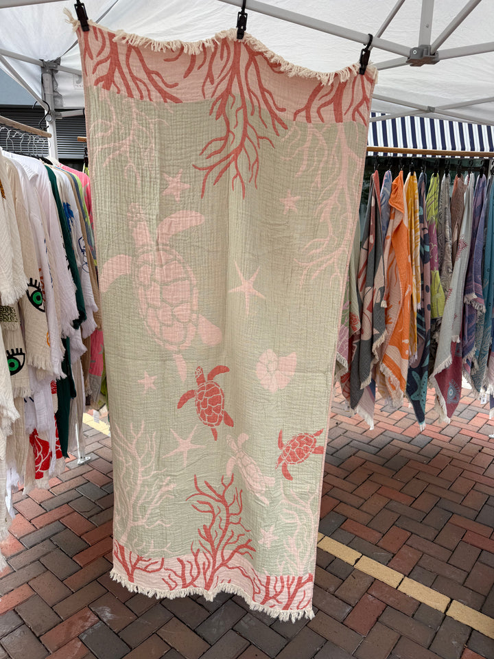 Sea Turtle & Coral Turkish Beach Towel original product photograph
