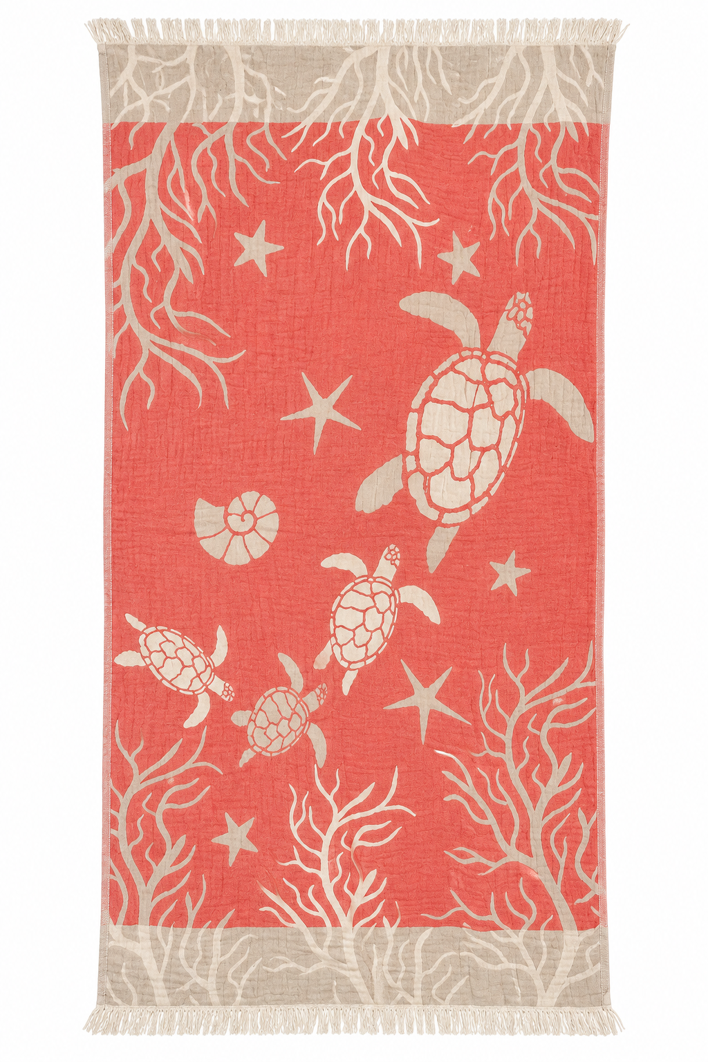 Coral and cream sea turtle pestemal