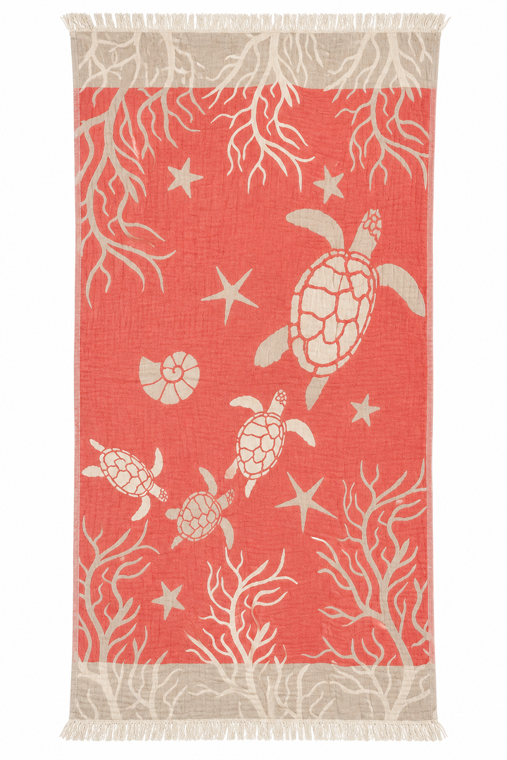 Coral and cream sea turtle pestemal