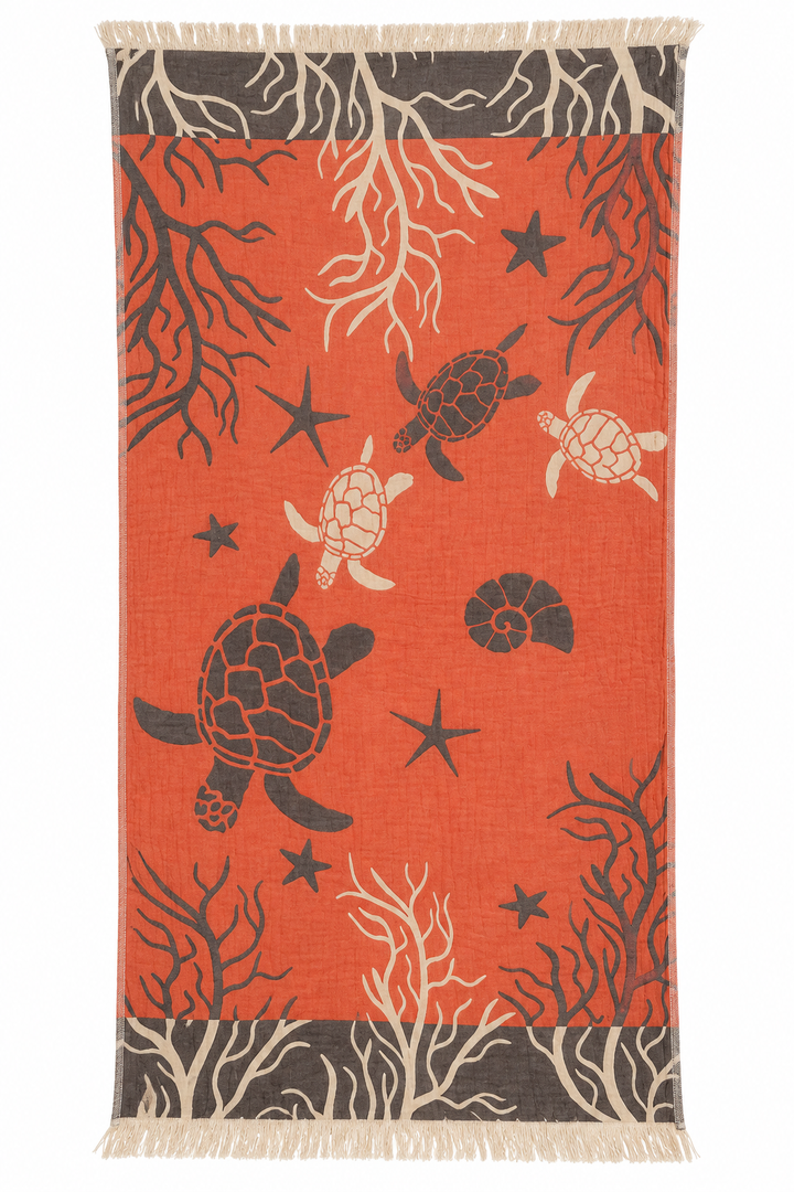 Orange and charcoal sea turtle pestemal
