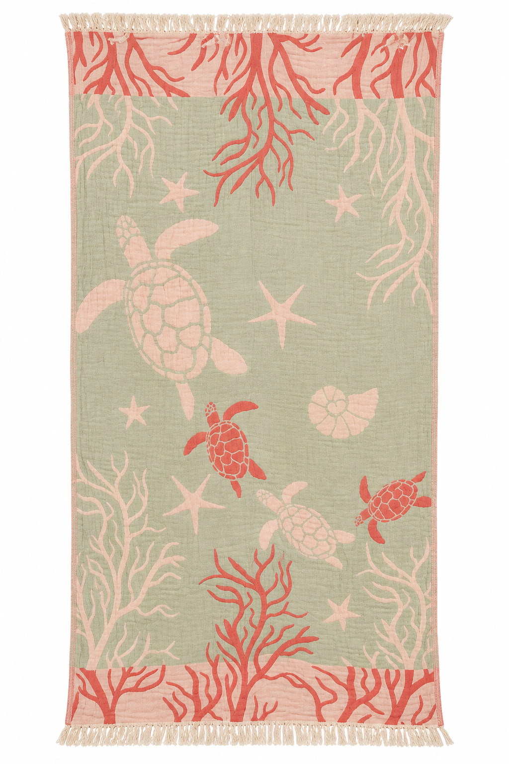 Sage and coral sea turtle pestemal