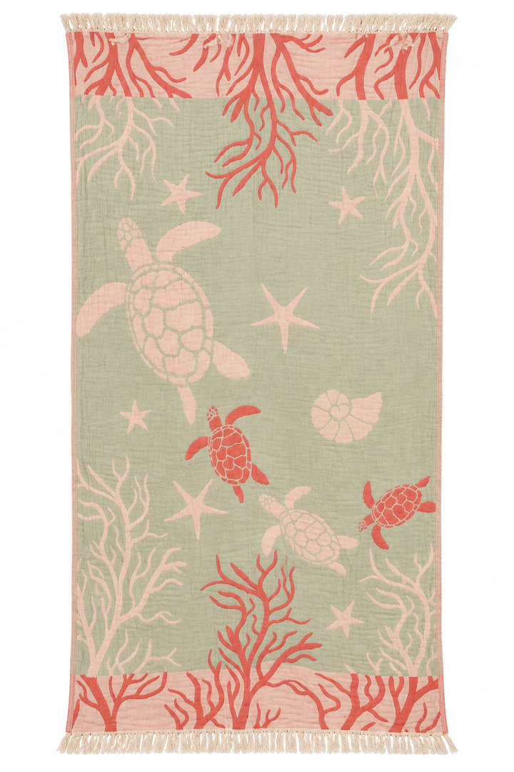 Sage and coral sea turtle pestemal