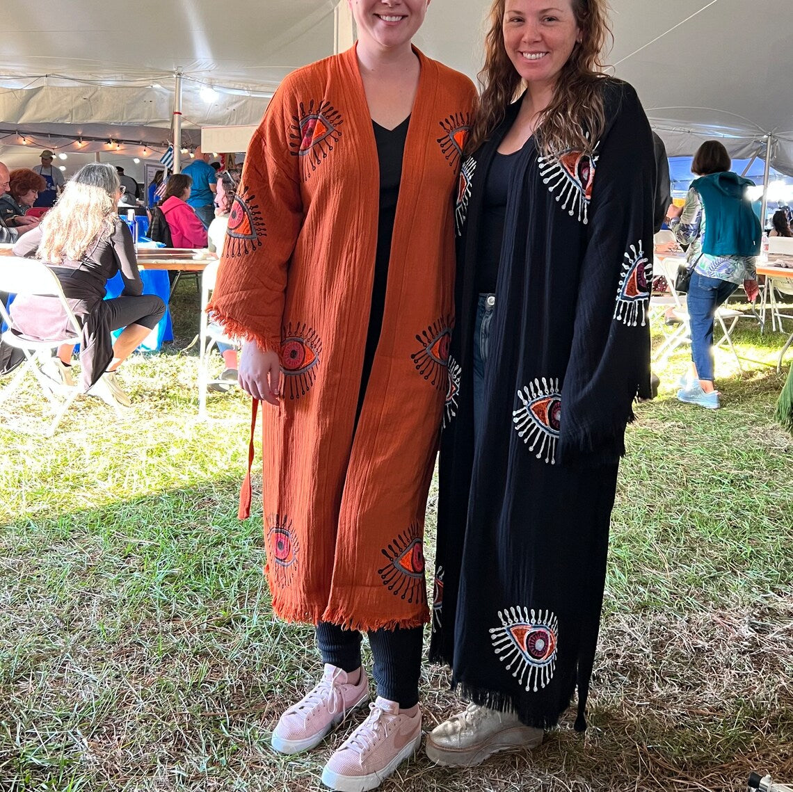Eye  Kimono Robe- Orange, Lounge Wear, Beach Wear