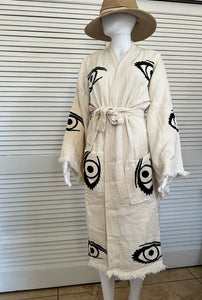 Túnica de kimono de ojos neutros - natural, ropa de salón, ropa de playa, vestido de mañana, bata de vestir, bata de casa