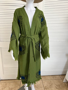 Blue Eye  Kimono Robe- Green, Lounge Wear, Beach Wear
