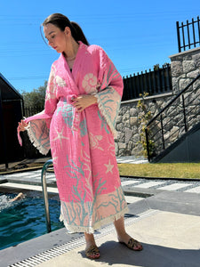 Pink Turtle Robe, Kimono, Lounge Wear, Beach Wear