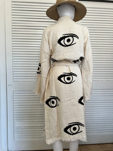 Túnica de kimono de ojos neutros - natural, ropa de salón, ropa de playa, vestido de mañana, bata de vestir, bata de casa