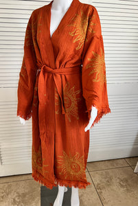Sun and Moon Kimono Robe- Orange, Lounge Wear, Beach Wear