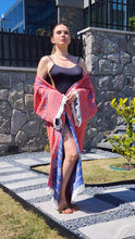 Load image into Gallery viewer, Red Kilim Robe, Kimono, Lounge Wear, Beach Wear
