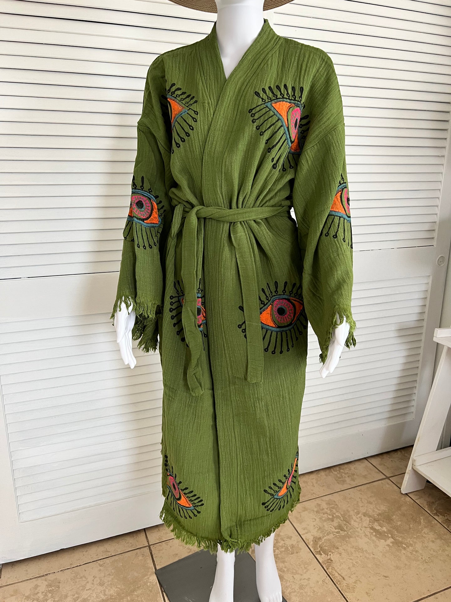 Eye  Kimono Robe- Green, Lounge Wear, Beach Wear
