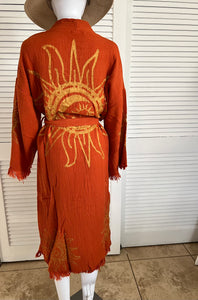 Sun and Moon Kimono Robe- Orange, Lounge Wear, Beach Wear