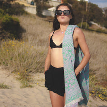 Load image into Gallery viewer, tribal turkish towel green purple
