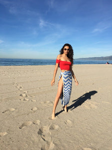 zizag blue pareo on the beach